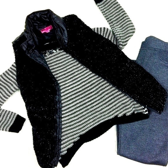 Heartsoul | Girls Black Faux Fur Zip-up Vest - Picture 1 of 3